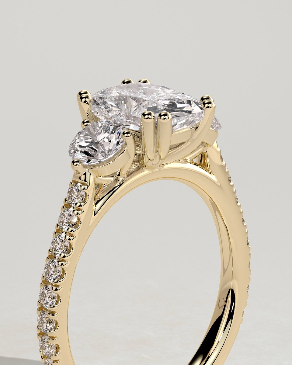 MET 0156 Elongated Cushion Three Stone Engagement Ring