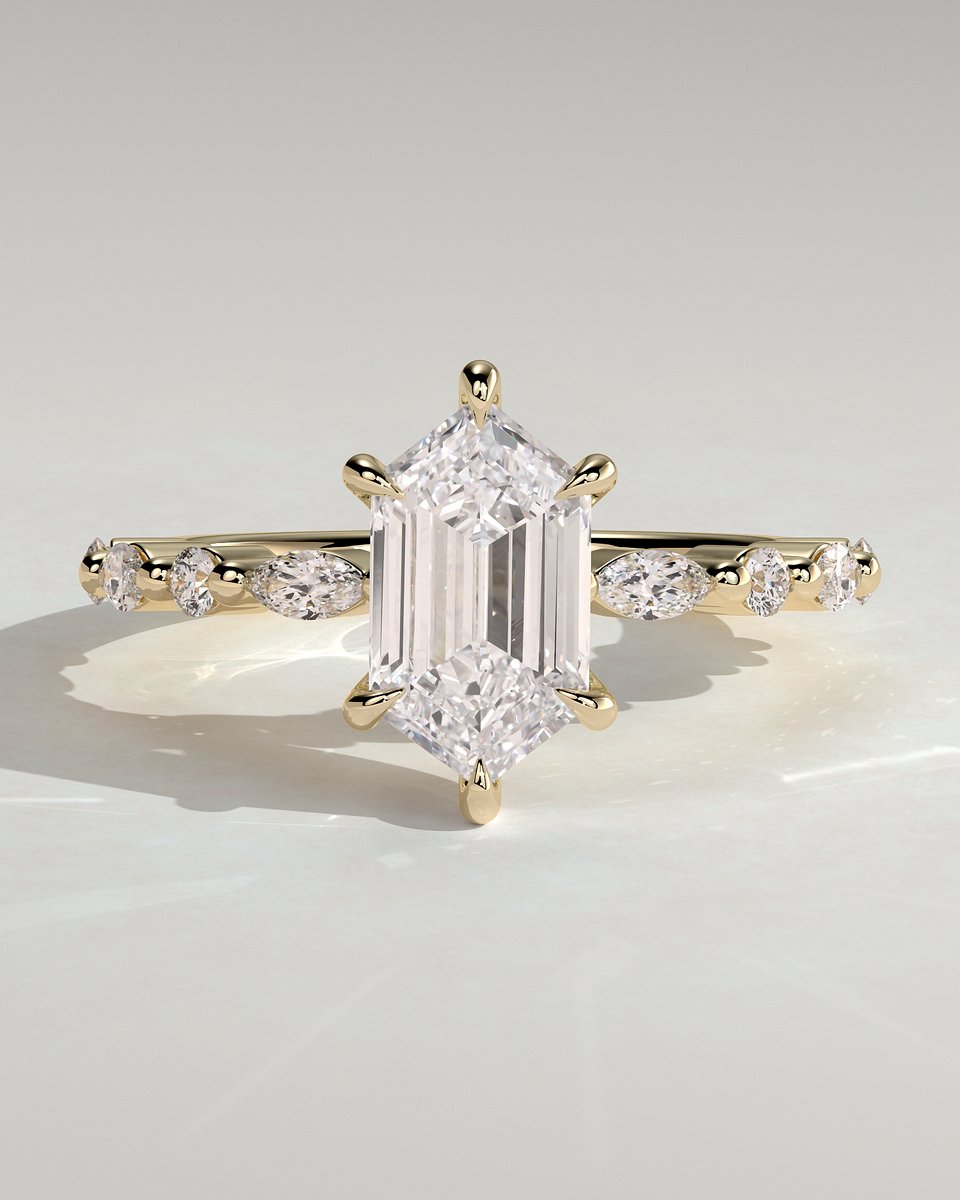 MET 0360 Elongated Hexagon Solitaire Engagement Ring
