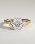 MET 0156 Elongated Cushion Three Stone Engagement Ring