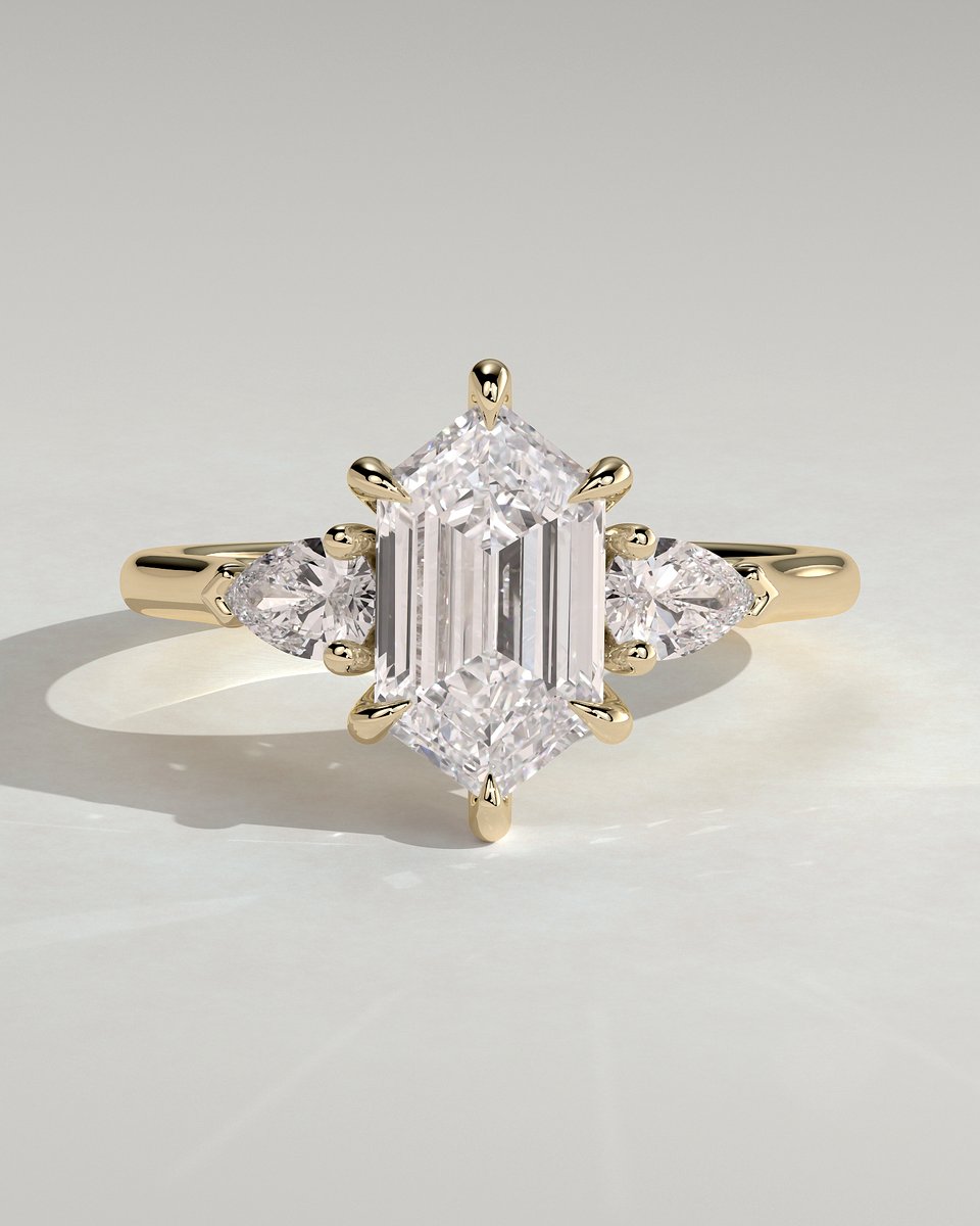 MET 0362 Elongated Hexagon Three Stone Engagement Ring