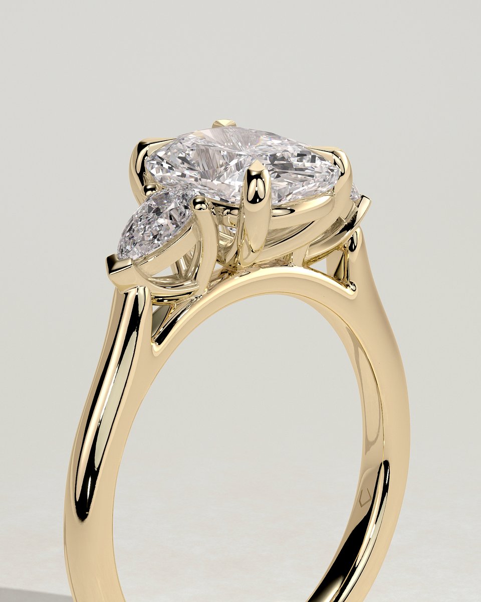 MET 0021 Elongated Cushion Three Stone Engagement Ring