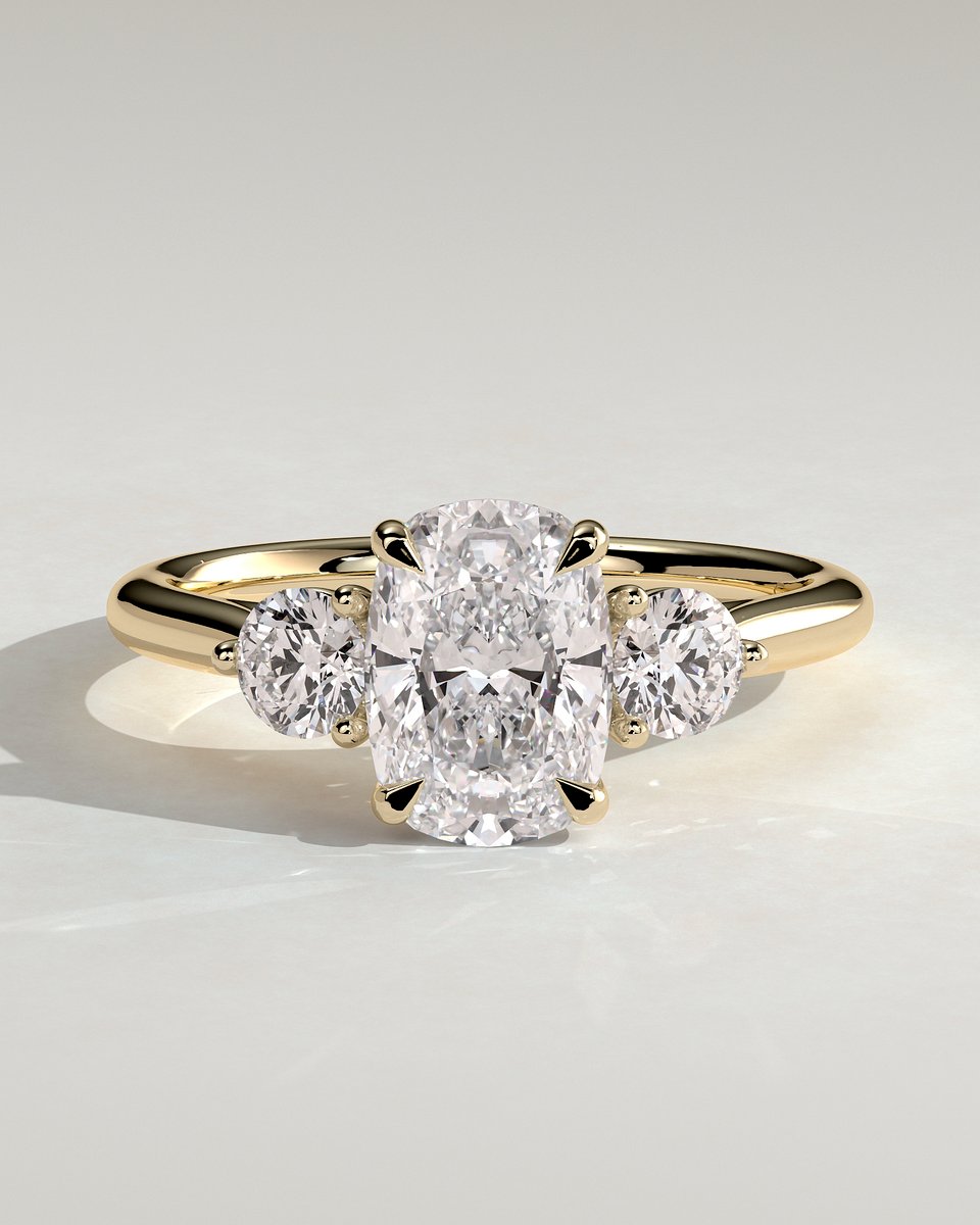 MET 0083 Elongated Cushion Three Stone Engagement Ring