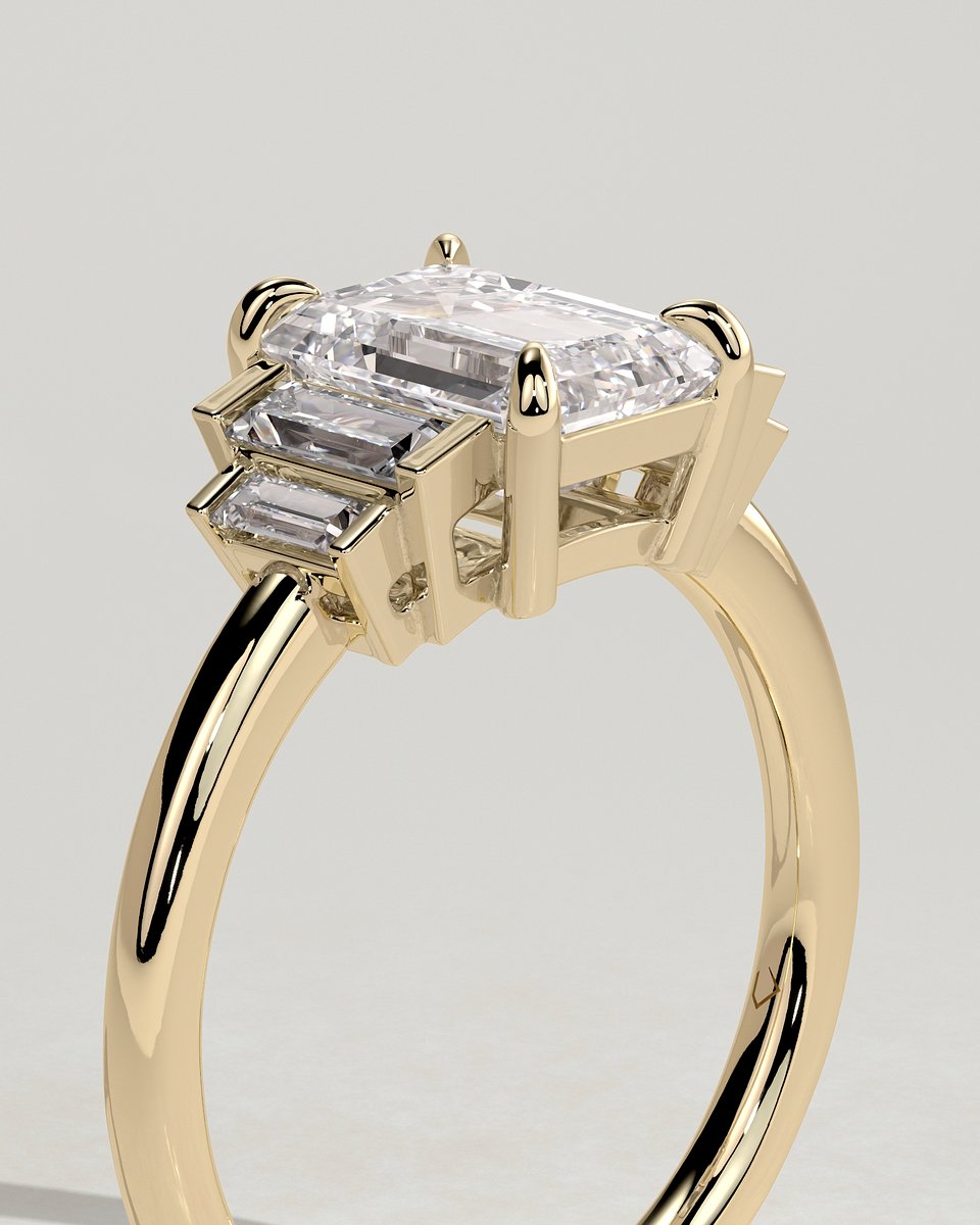 MET 0074 Emerald Three Stone Engagement Ring