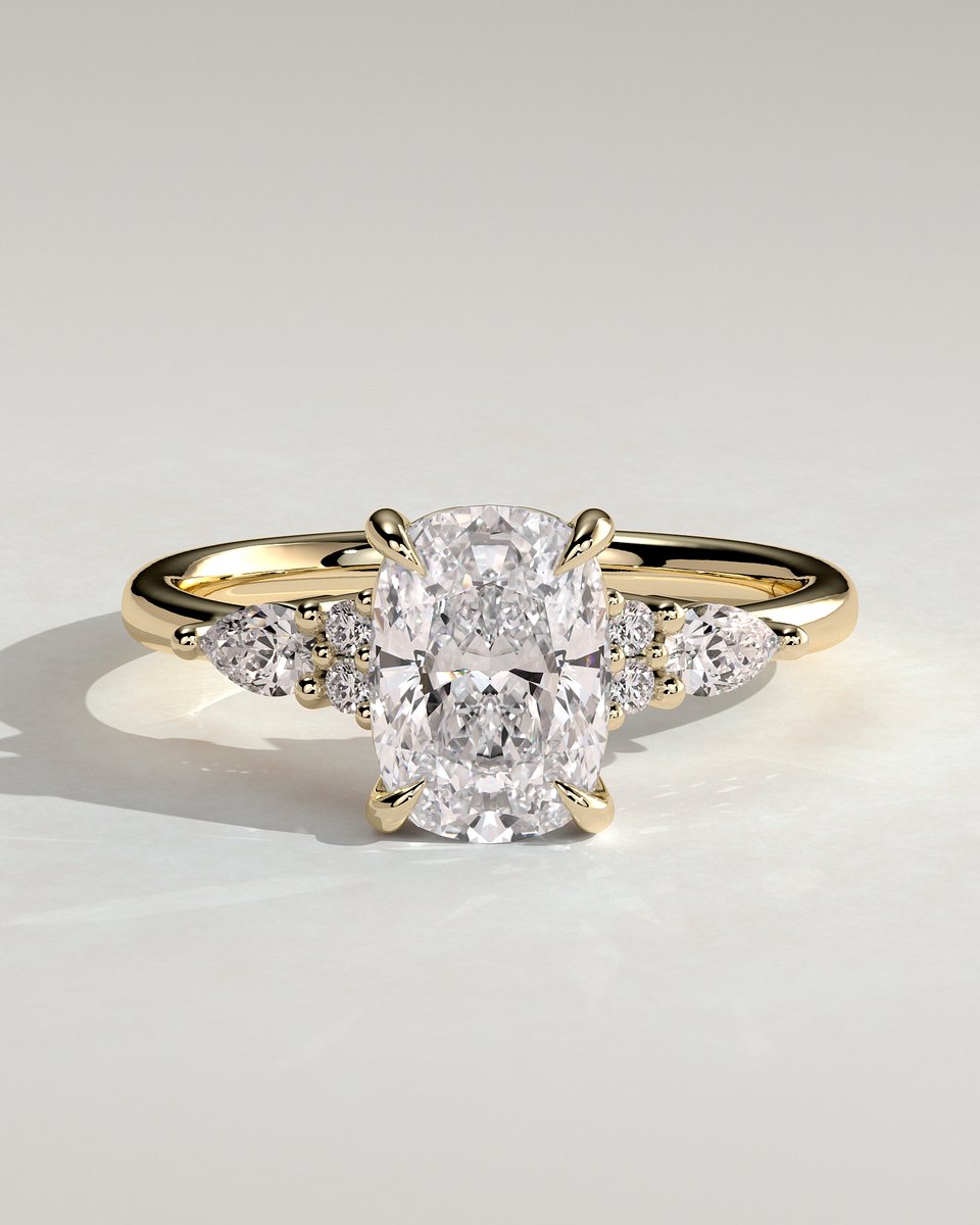 MET 0067 Elongated Cushion Three Stone Engagement Ring
