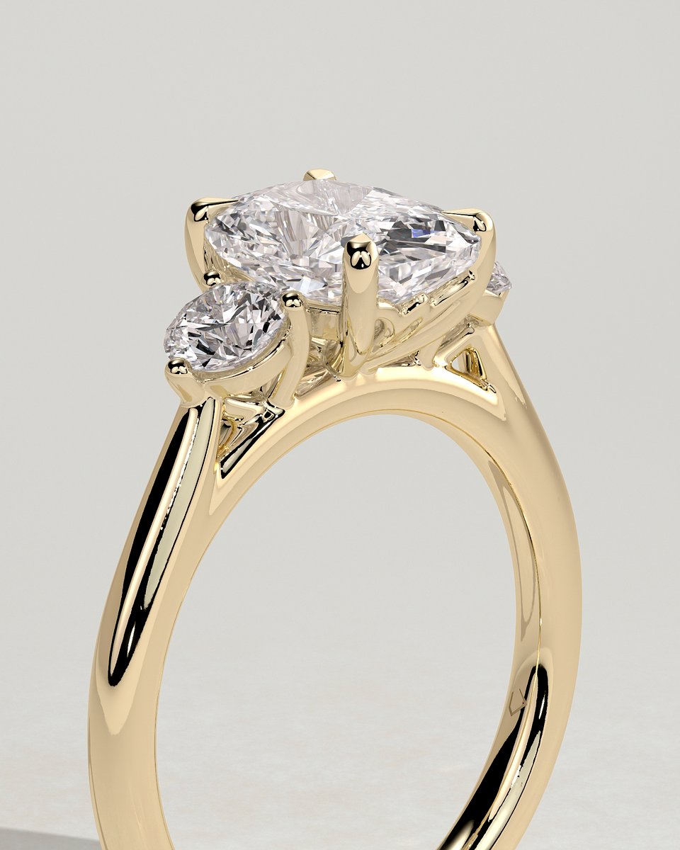 MET 0083 Elongated Cushion Three Stone Engagement Ring