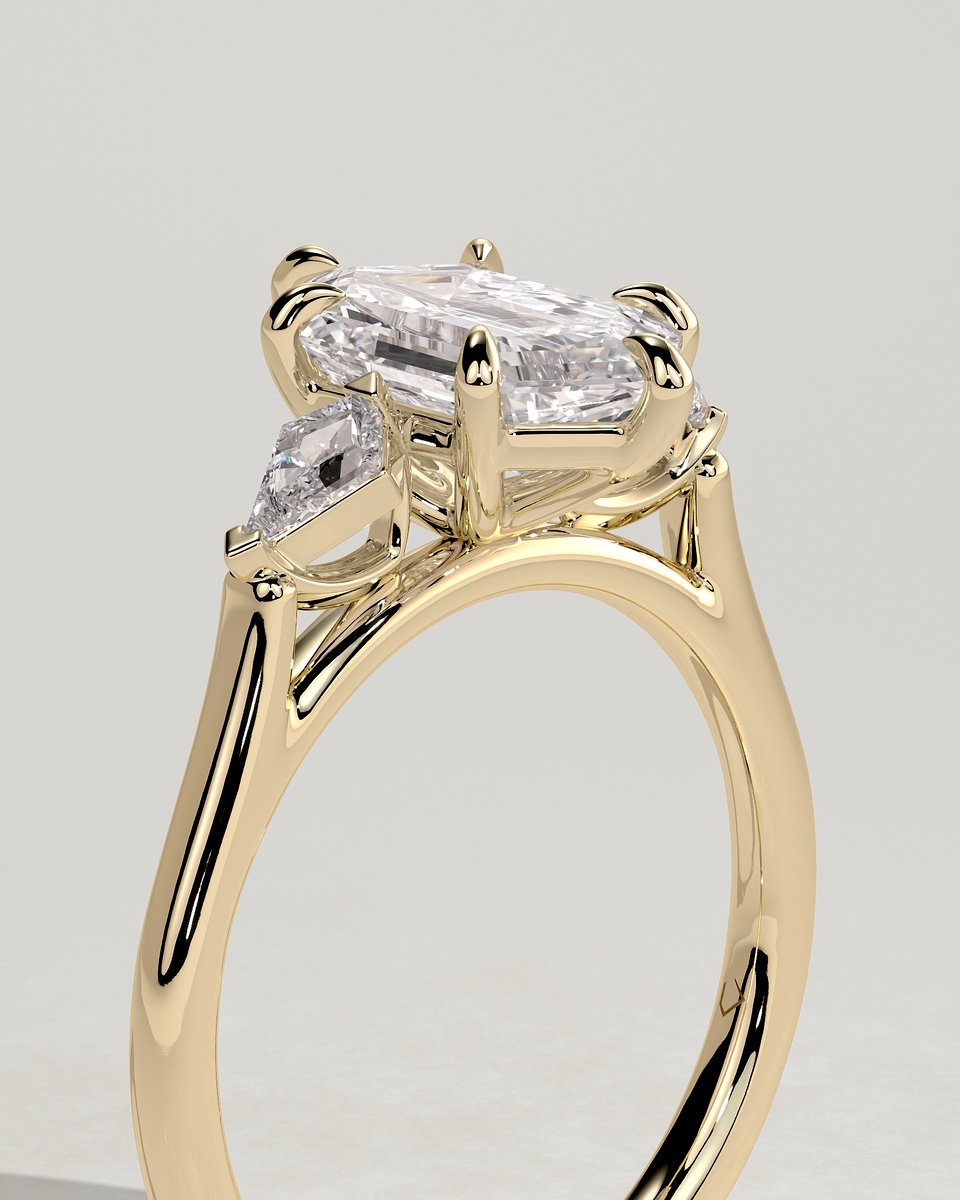 MET 0095 Elongated Hexagon Three Stone Engagement Ring