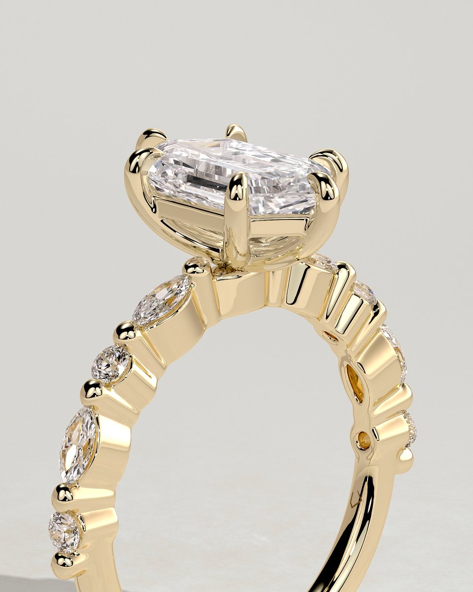 MET 0360 Elongated Hexagon Solitaire Engagement Ring