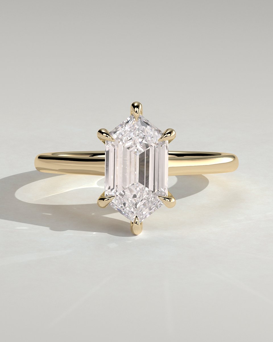 MET 0349 Elongated Hexagon Solitaire Engagement Ring