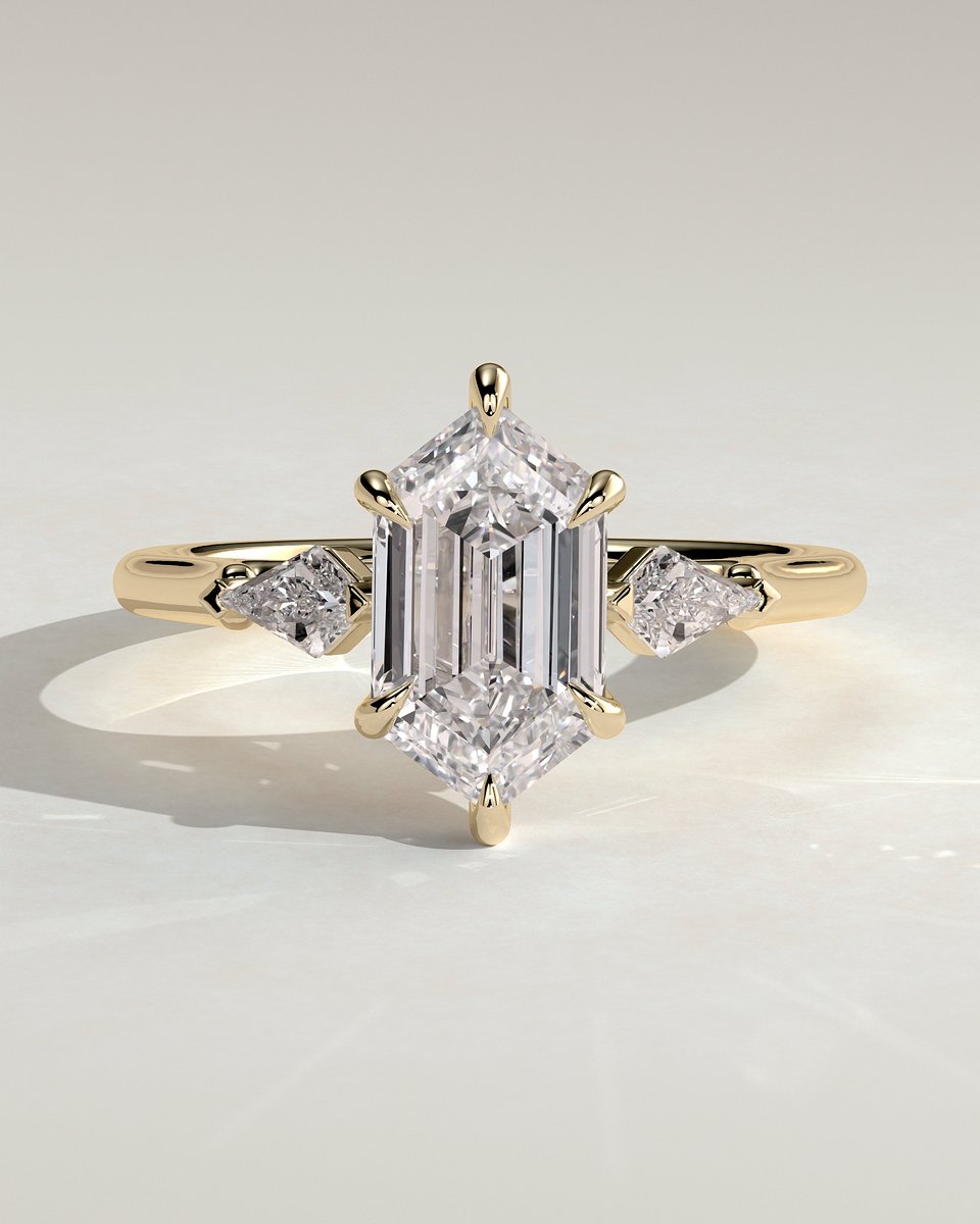 MET 0095 Elongated Hexagon Three Stone Engagement Ring