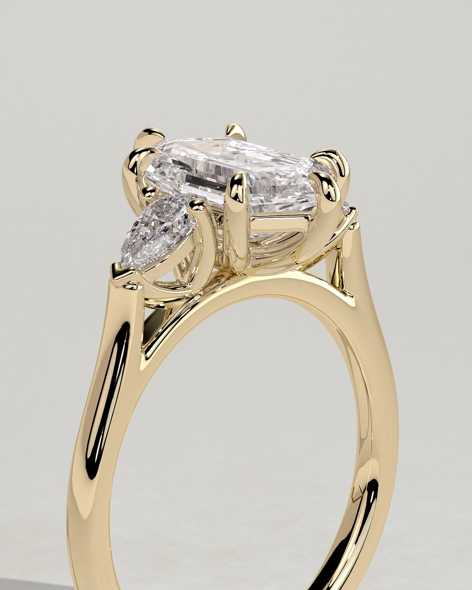 MET 0362 Elongated Hexagon Three Stone Engagement Ring