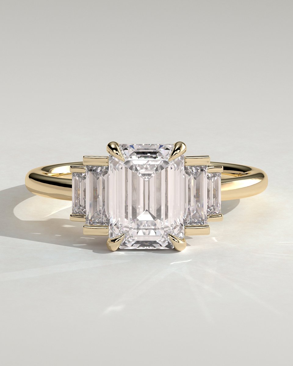 MET 0074 Emerald Three Stone Engagement Ring