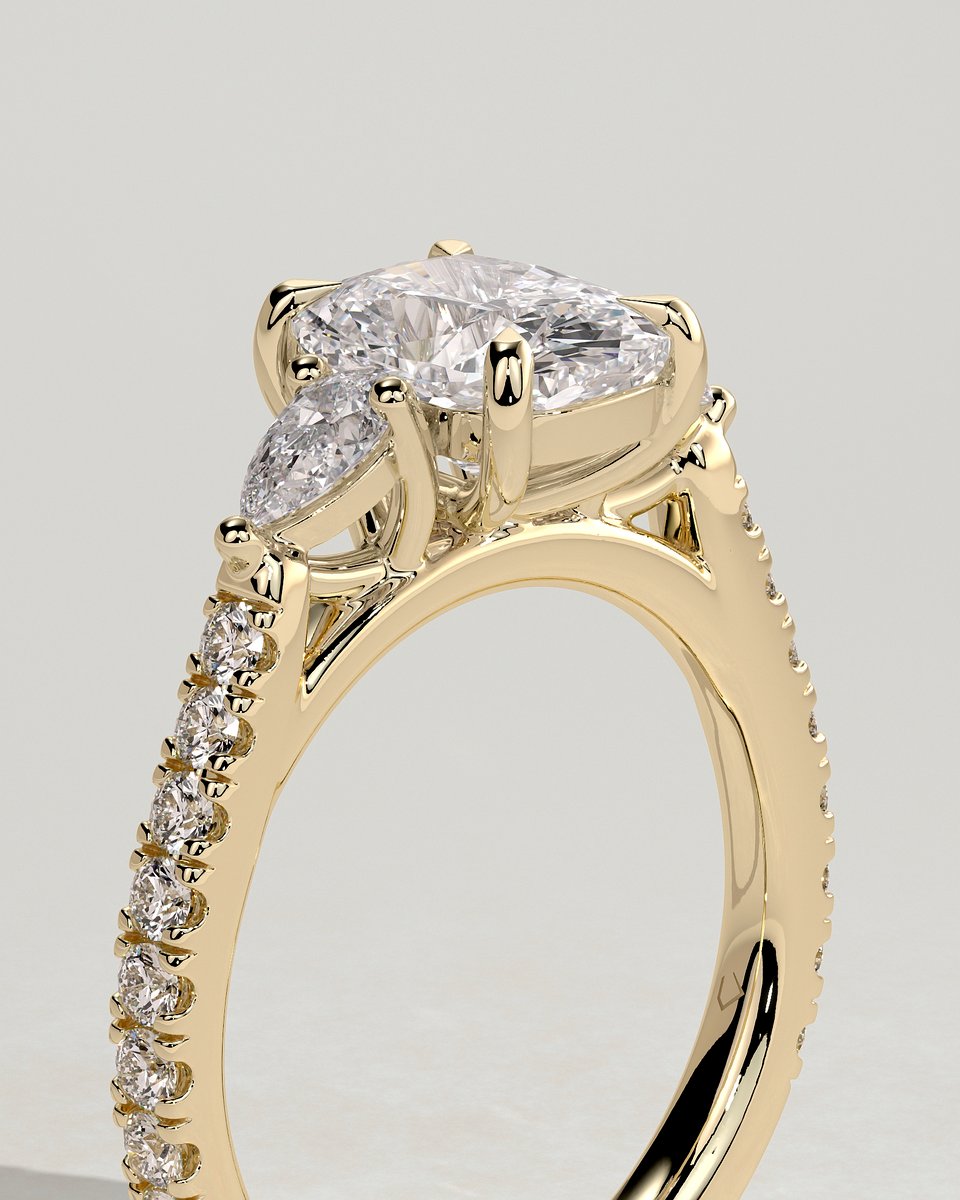 MET 0152 Elongated Cushion Three Stone Engagement Ring