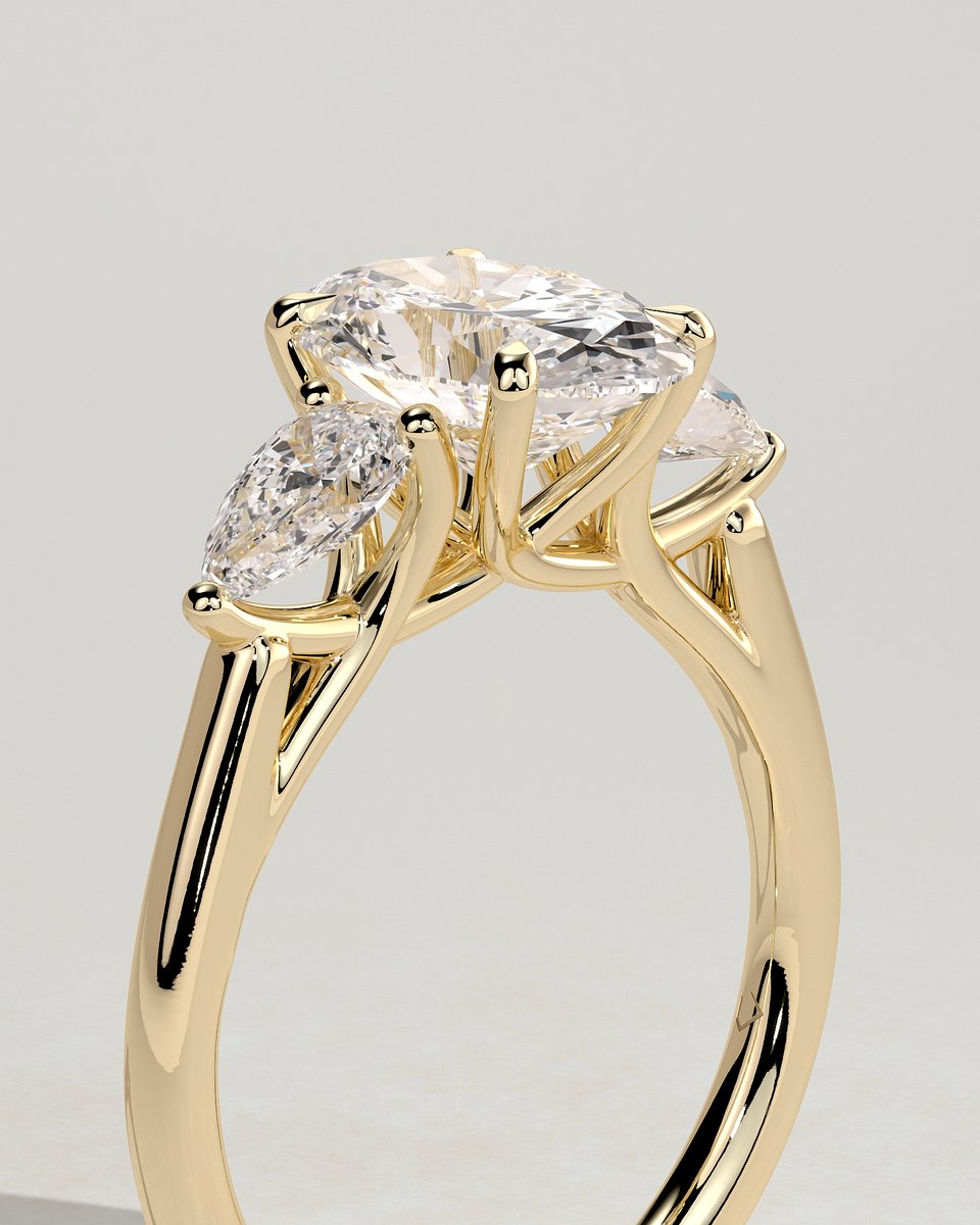 MET 0015 Oval Three Stone Engagement Ring