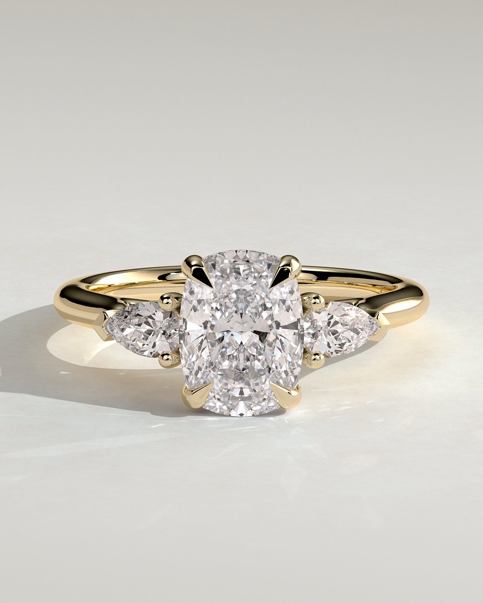 MET 0021 Elongated Cushion Three Stone Engagement Ring