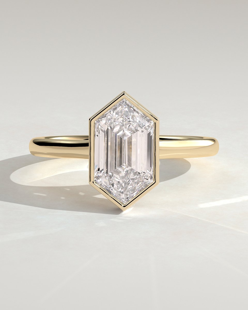 MET 0340 Elongated Hexagon Solitaire Engagement Ring