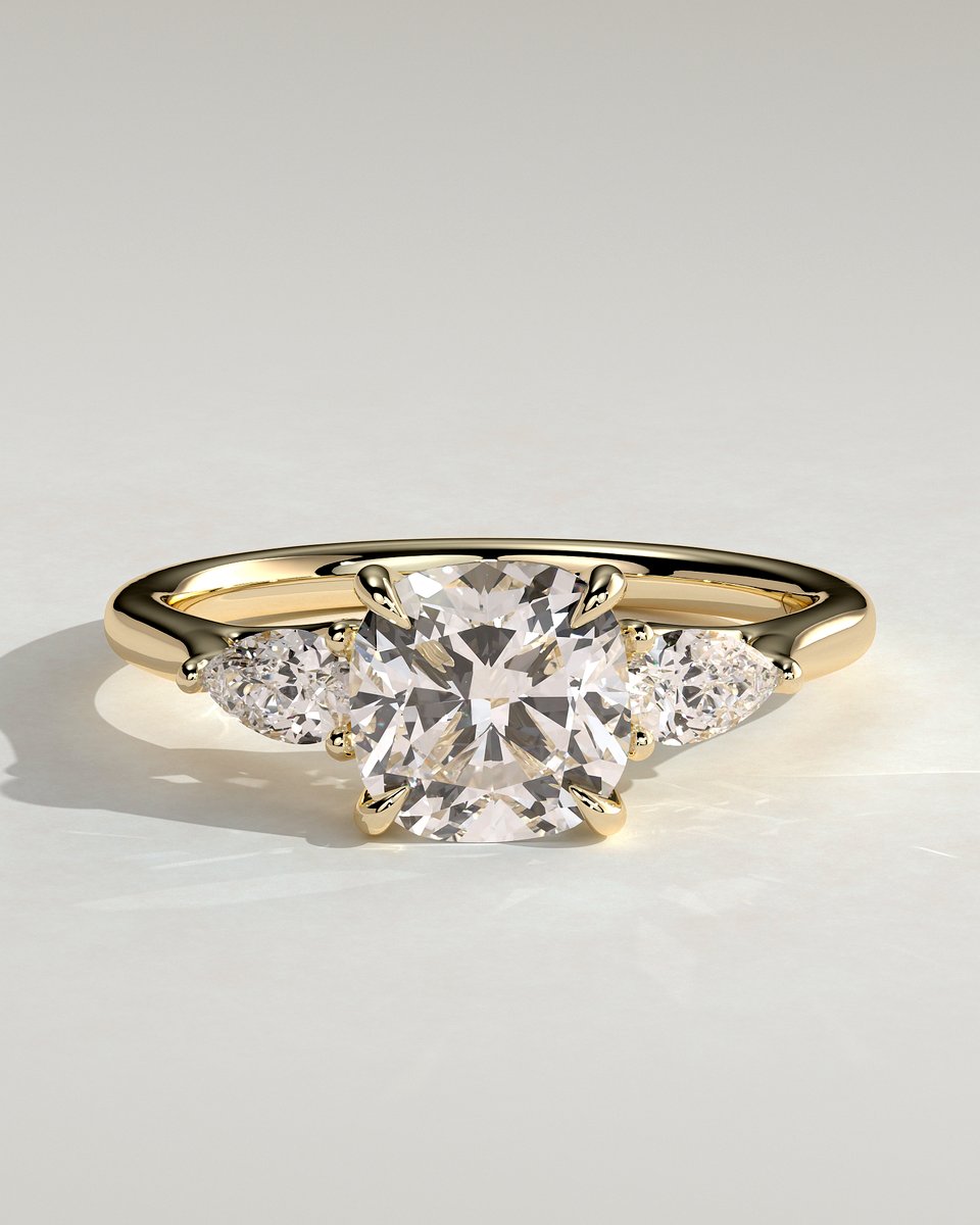 MET 0183 Cushion Three Stone Engagement Ring