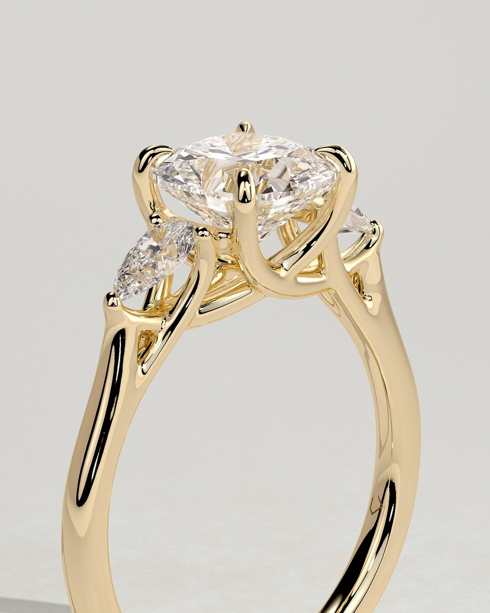 MET 0183 Cushion Three Stone Engagement Ring