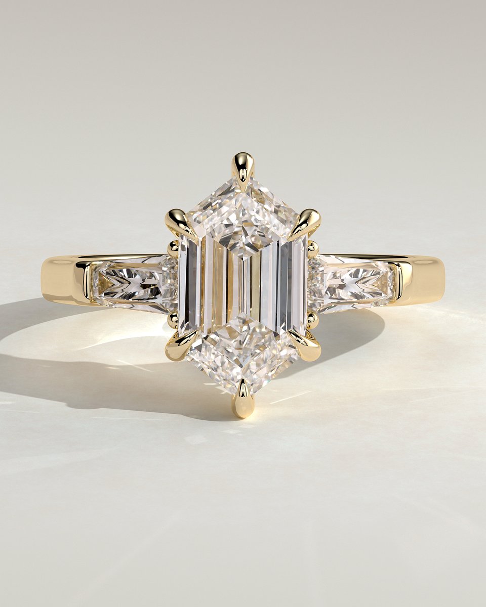 MET 0125 Elongated Hexagon Three Stone Engagement Ring