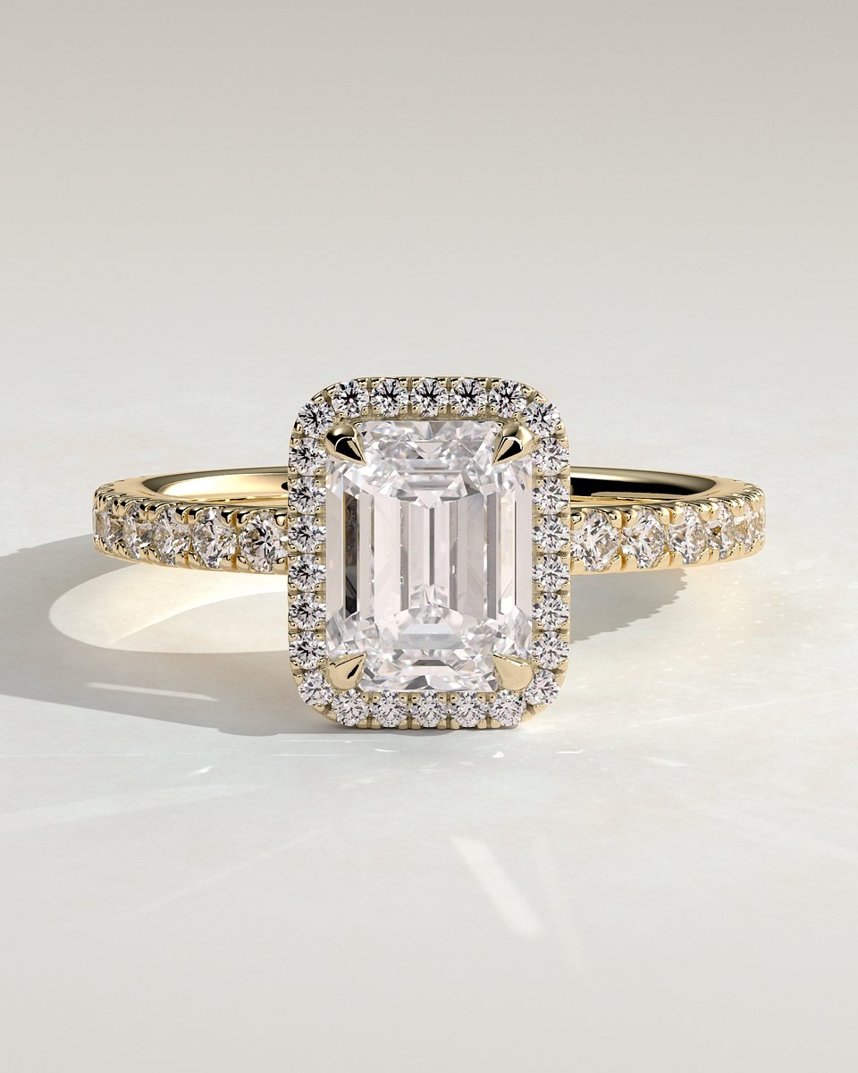 MET 0210 Emerald Halo Engagement Ring