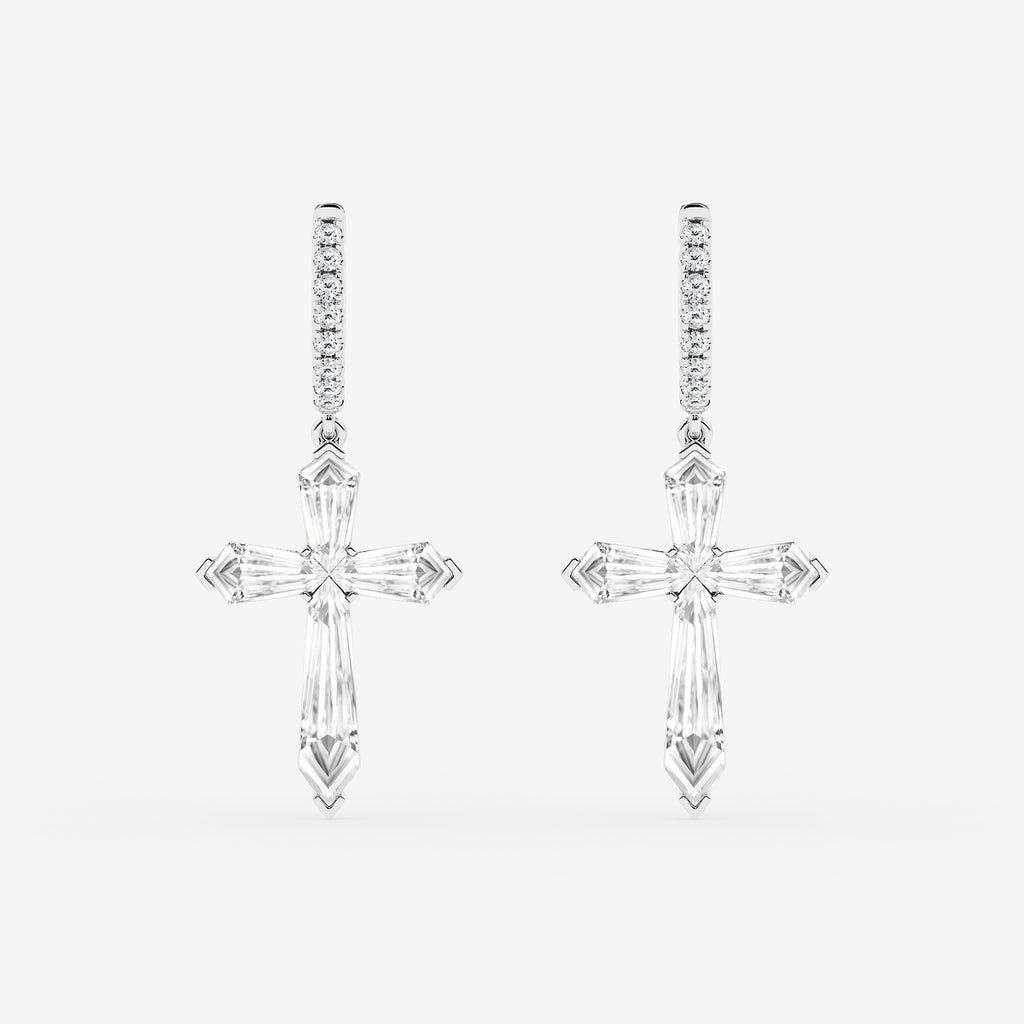 Shield diamond cross earrings