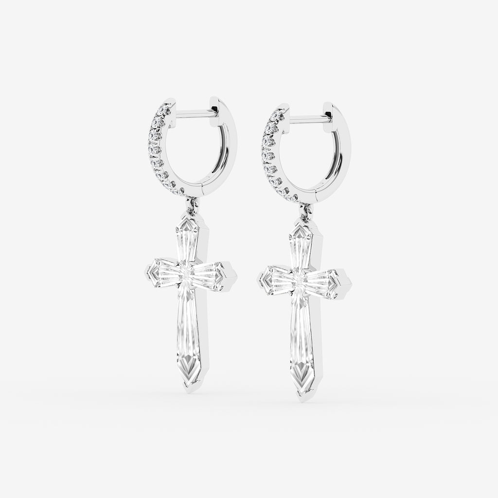Shield diamond cross earrings