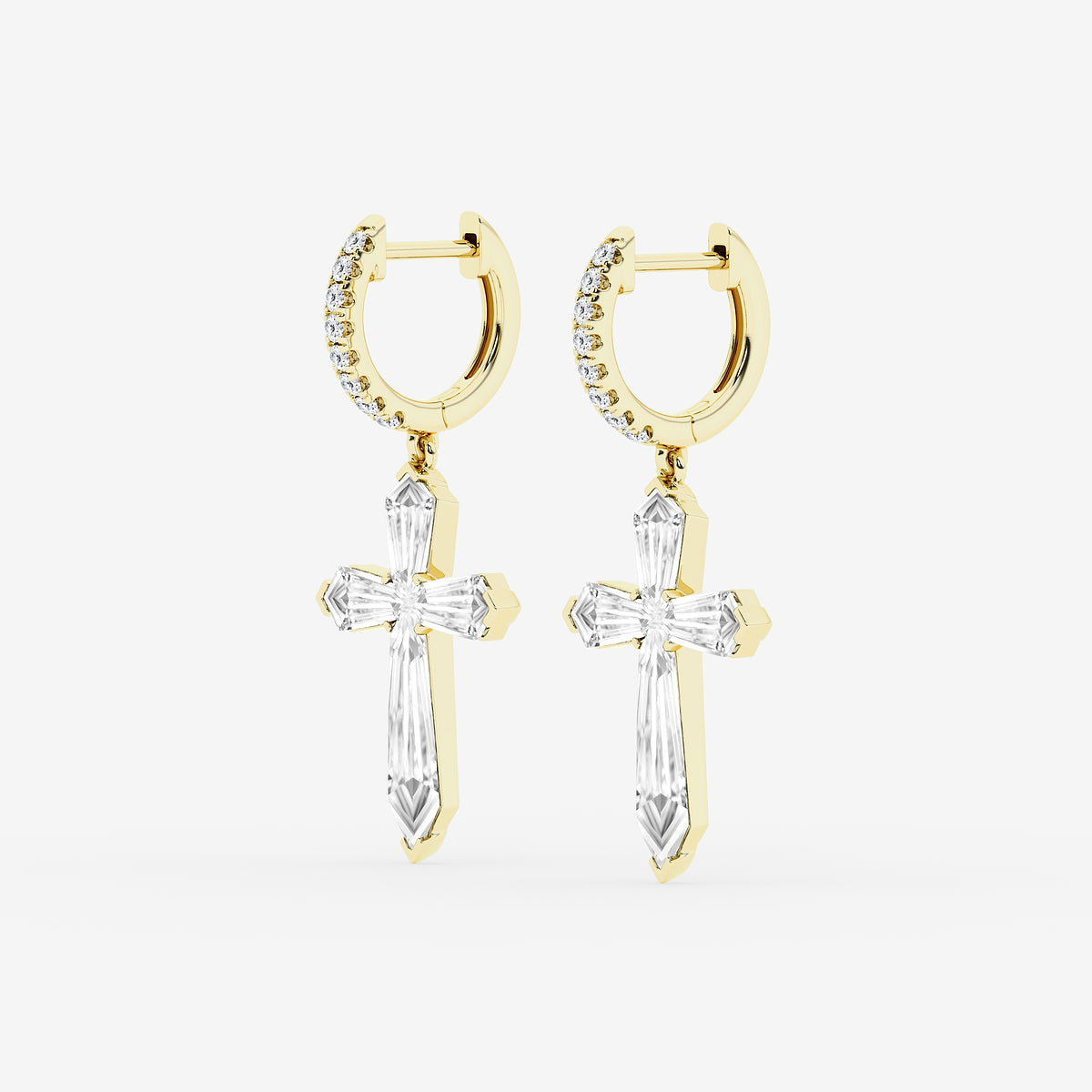 Shield diamond cross earrings