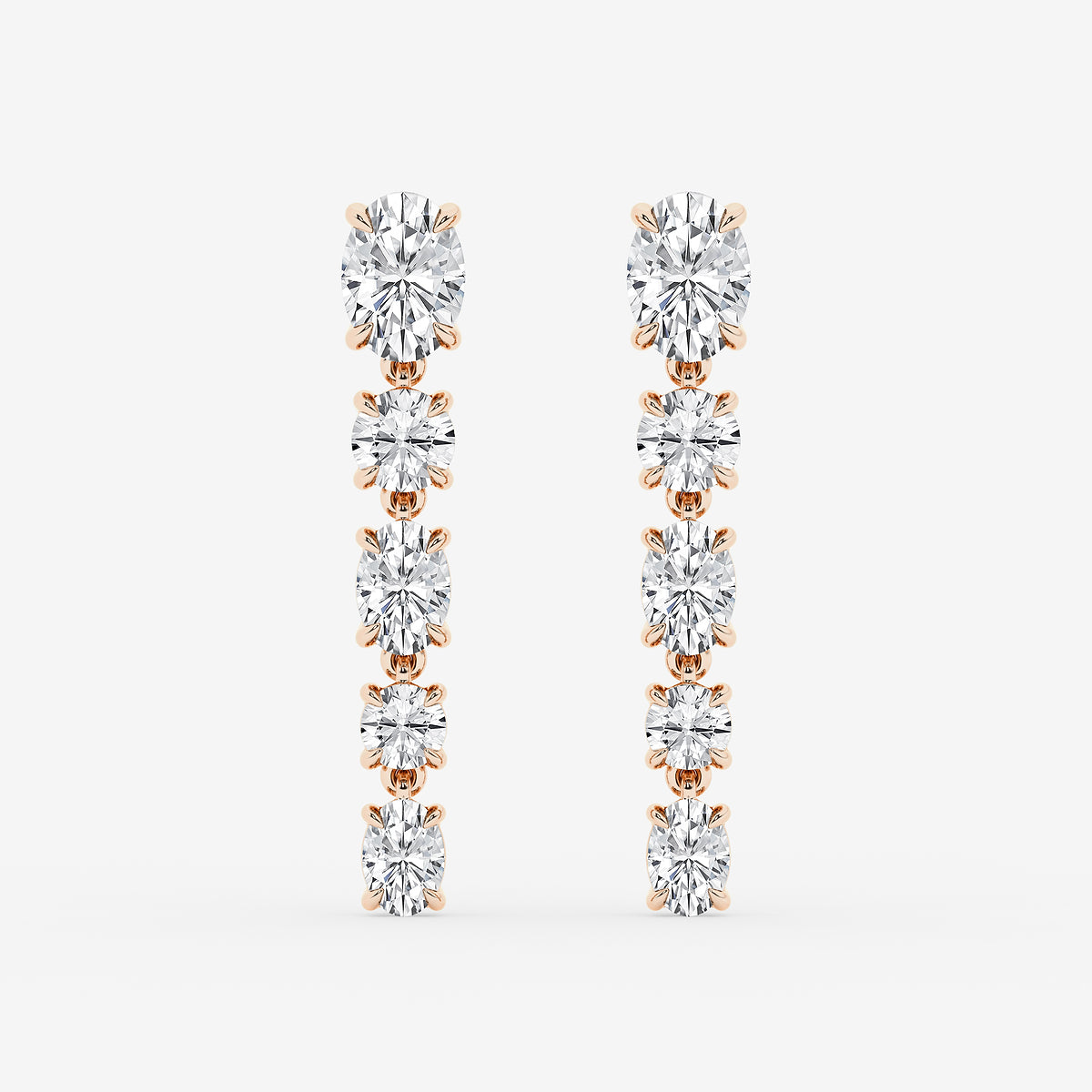 Oval and round diamond drop earrings