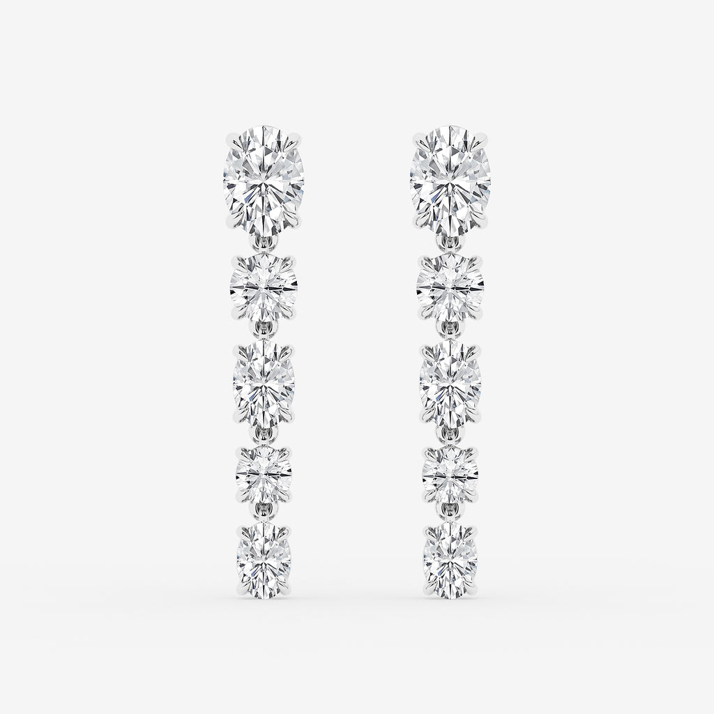 Oval and round diamond drop earrings