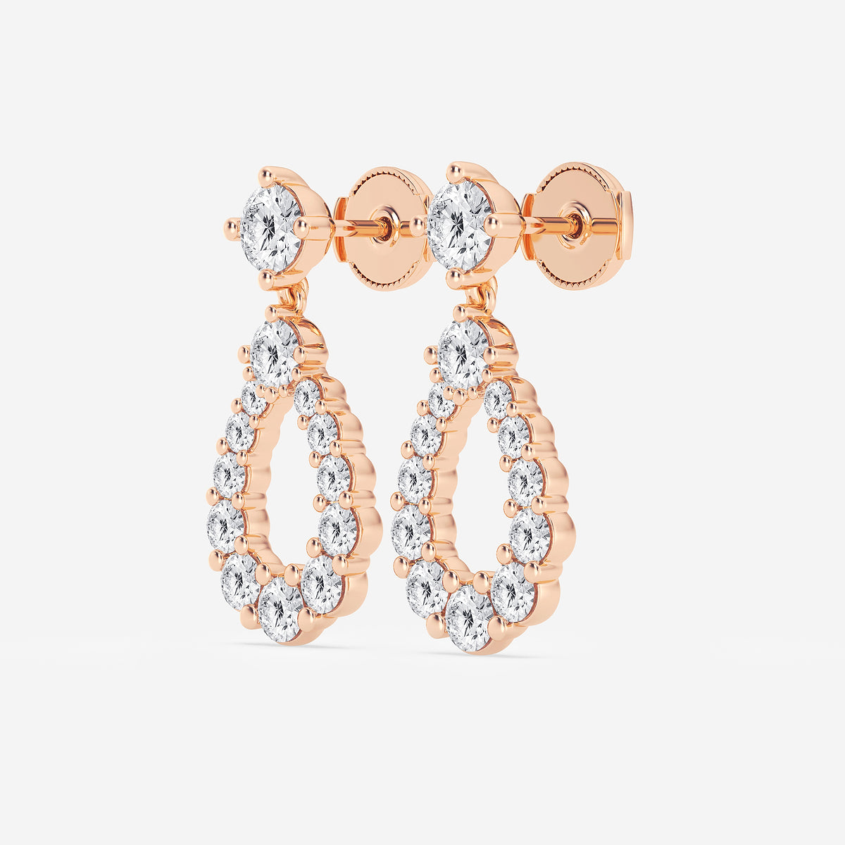 Graduated round diamond drop earrings