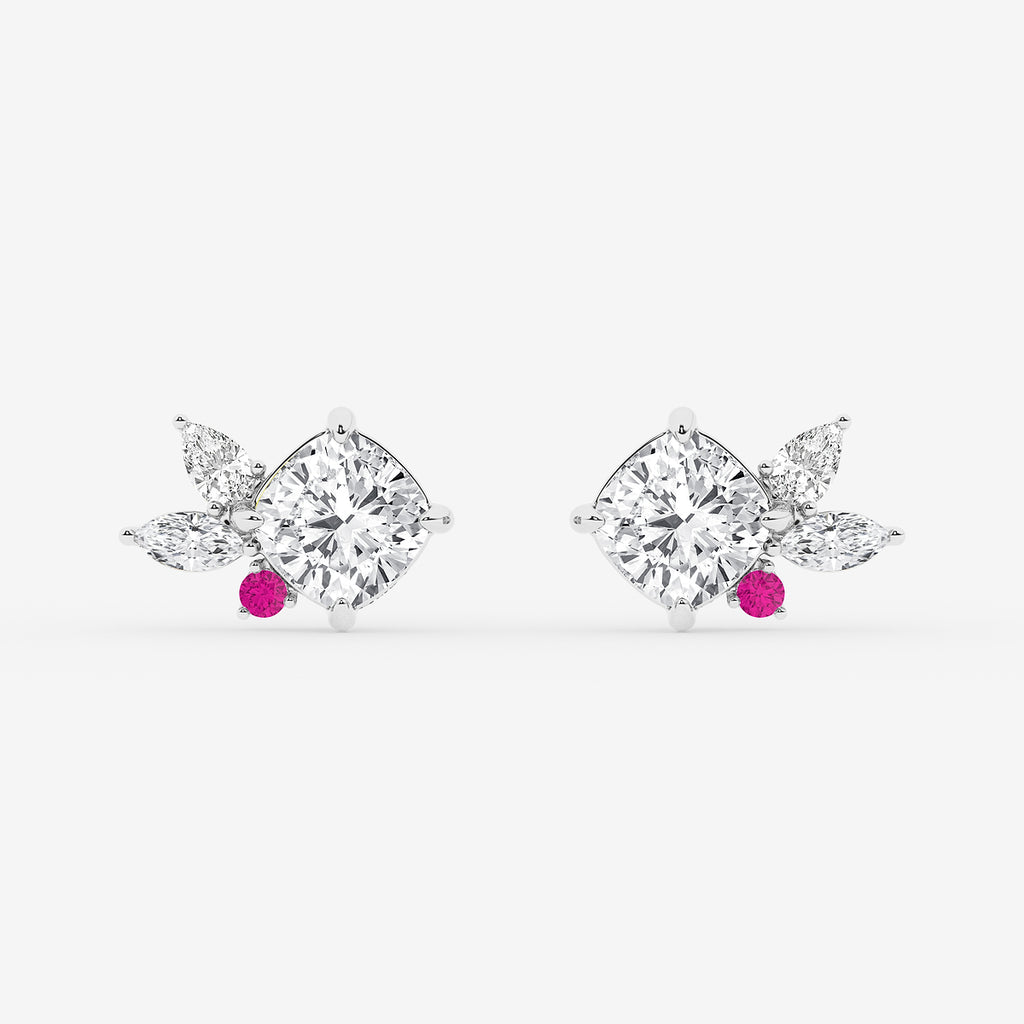 GBK014 Floral diamond and pink sapphire stud earrings