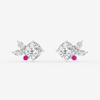GBK014 Floral diamond and pink sapphire stud earrings