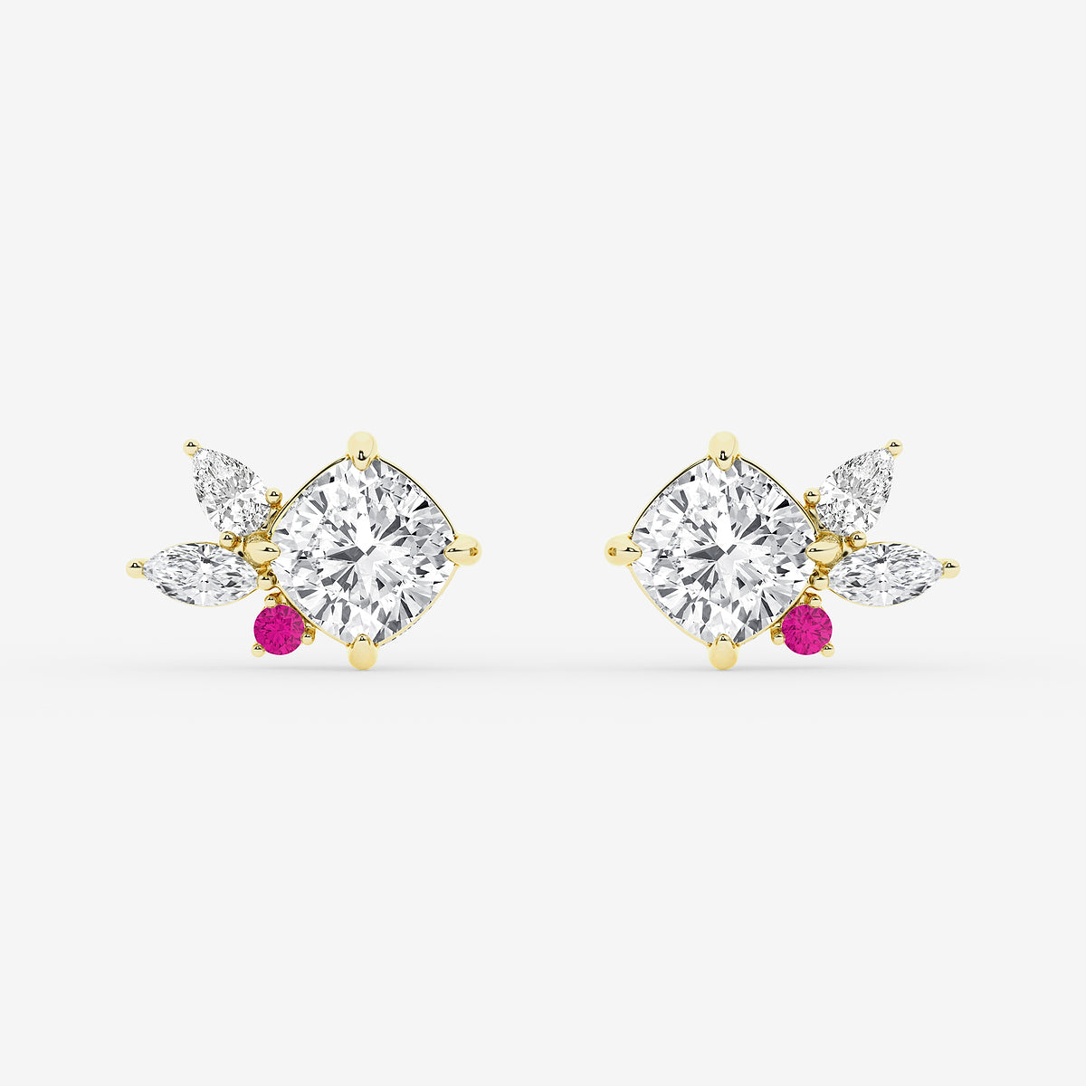 GBK014 Floral diamond and pink sapphire stud earrings