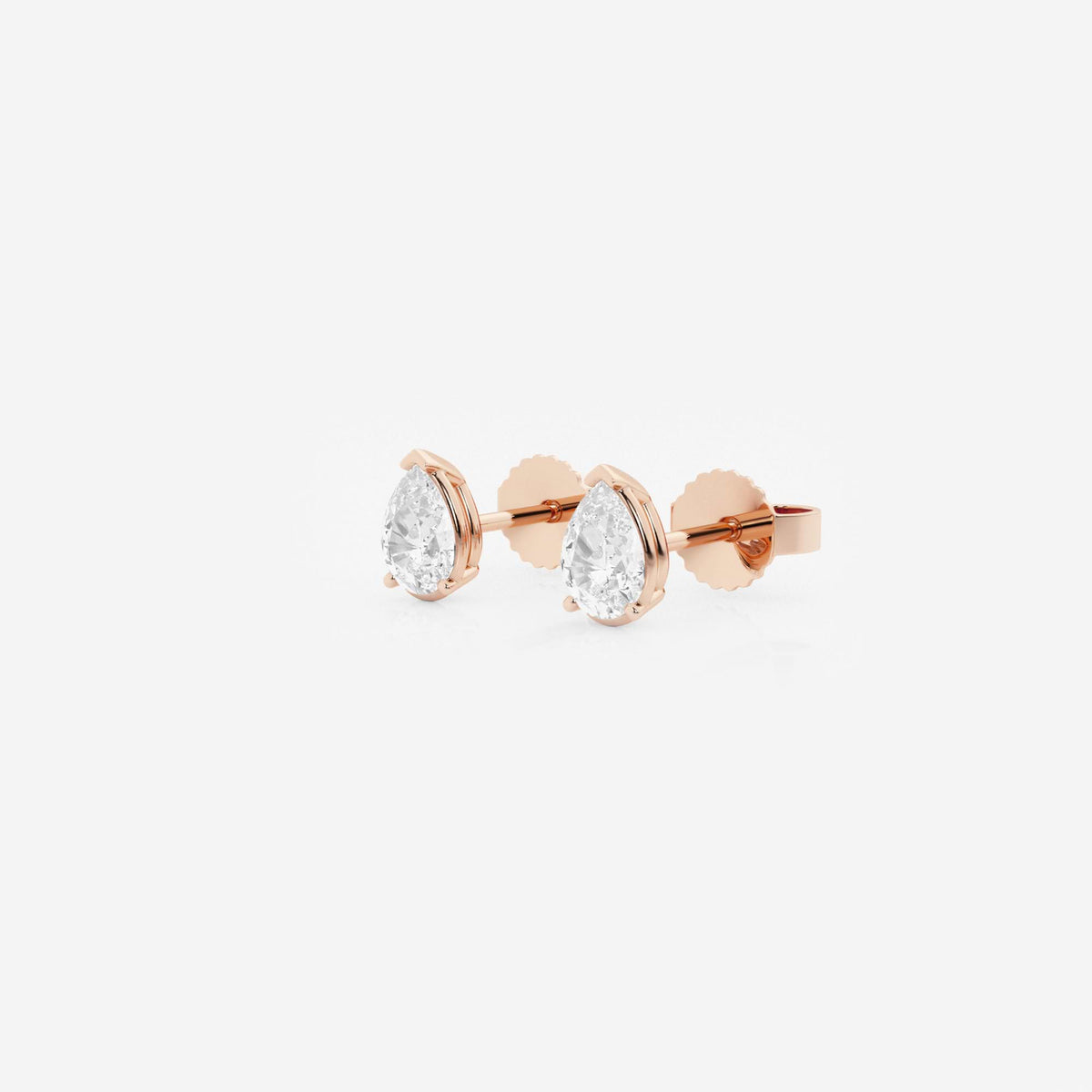 MET Solitaire Çok Şekilli Laboratuvar Pırlanta Küpe | GBK052 — 14K Rose Gold / 1 ctw / Pear / E, VS1