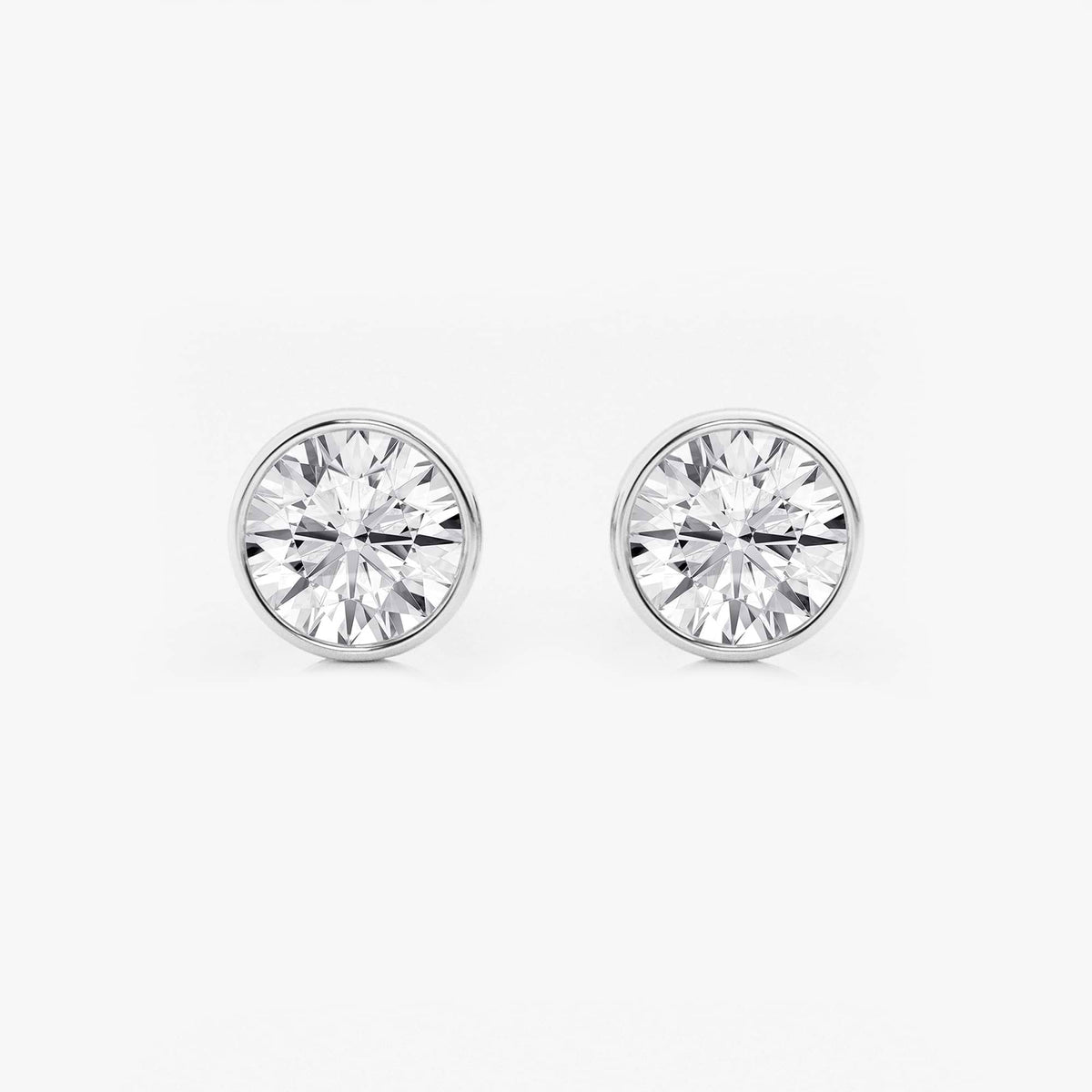 MET Bezel Set Solitaire Laboratuvar Pırlanta Küpe | GBK055 — Platinum / 3 ctw / Round / E, VS1