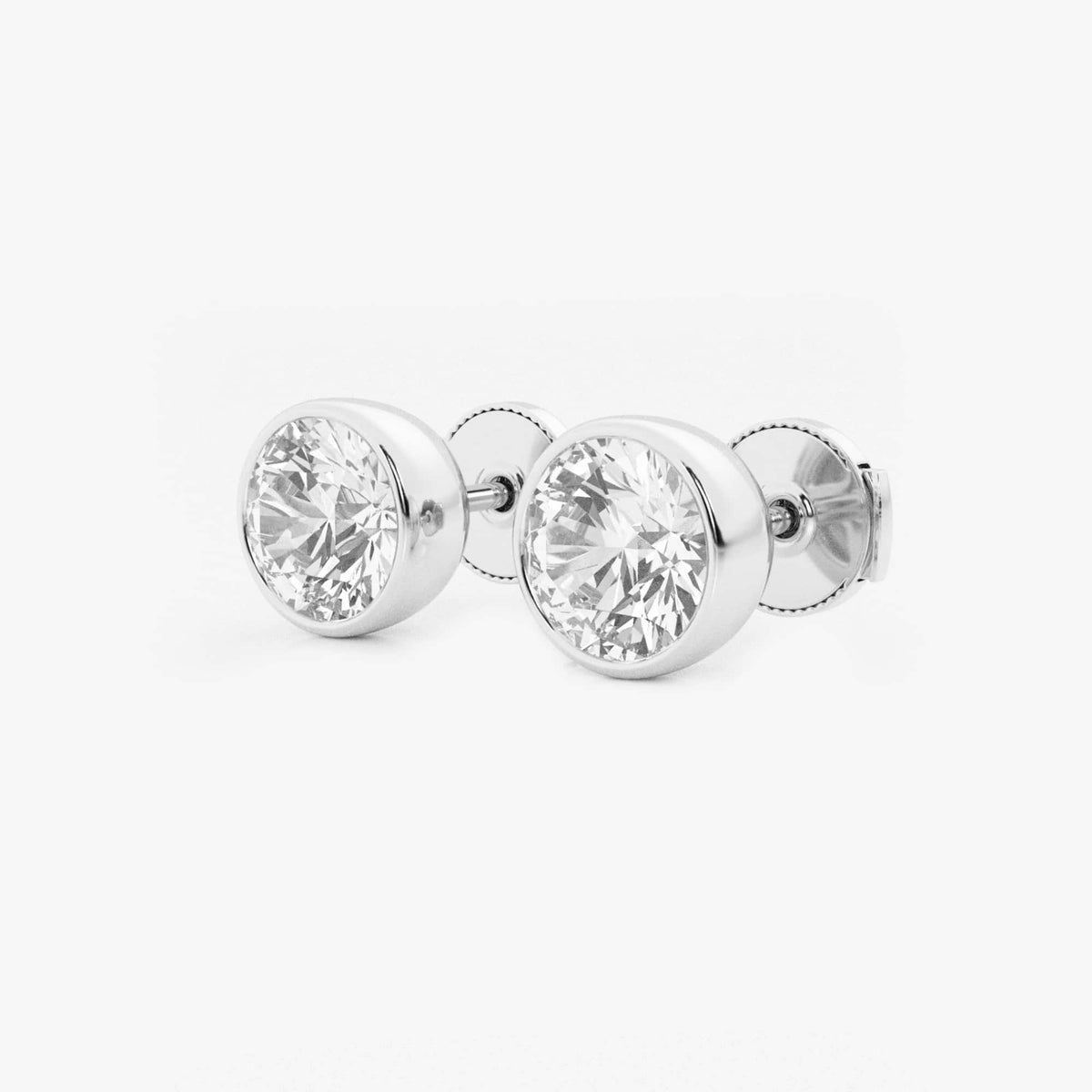 MET Bezel Set Solitaire Laboratuvar Pırlanta Küpe | GBK055 — Platinum / 3 ctw / Round / E, VS1