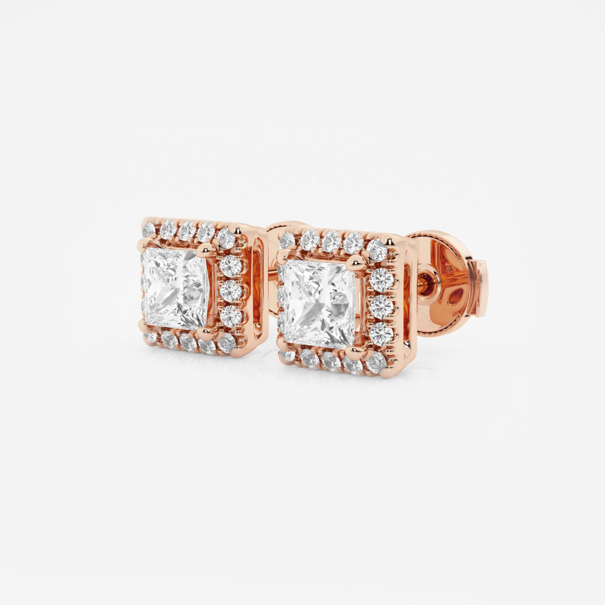 MET Halo Laboratuvar Pırlanta Küpe | GBK056 — 14K Rose Gold / 1 1/5 ctw / Princess