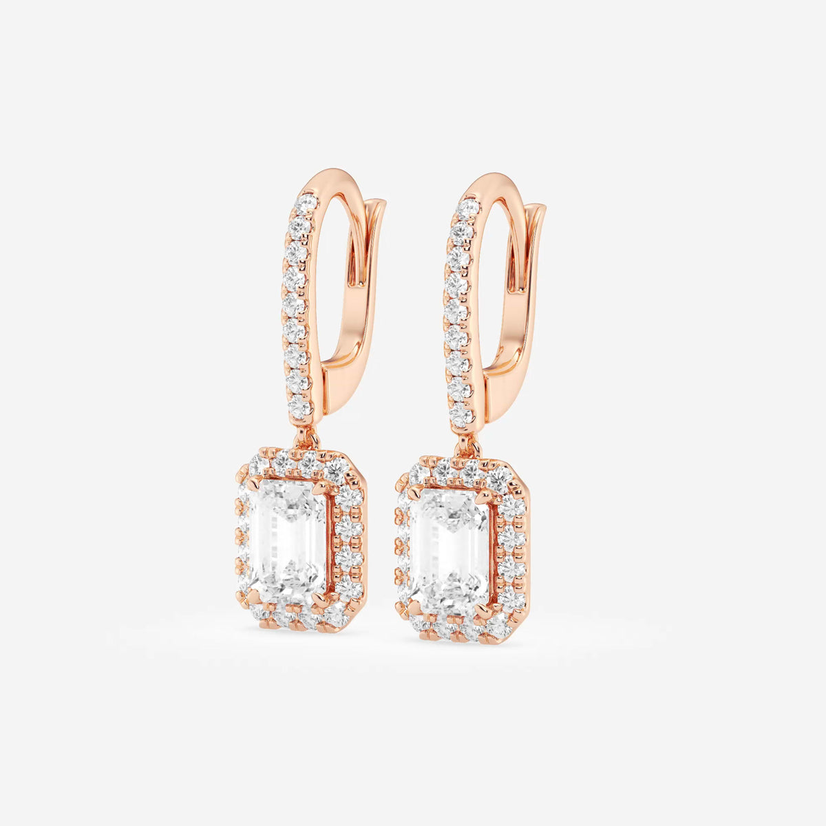 MET Halo Damla Pırlanta Küpe | GBK112 — 14K Rose Gold / 3 1/2 ctw / Emerald