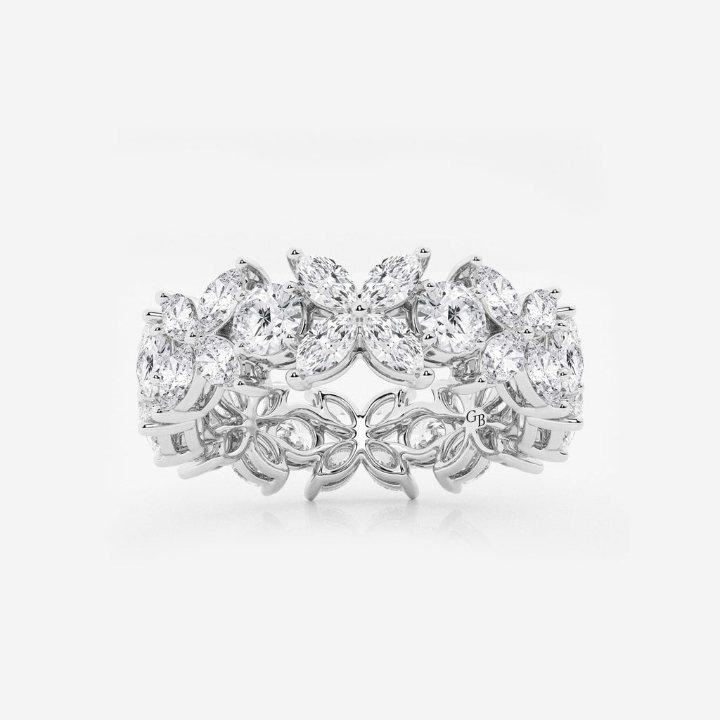 GWA004 - 3 ctw Marquise and Round Lab Grown Diamond Flower Eternity Band - 7.2mm Width