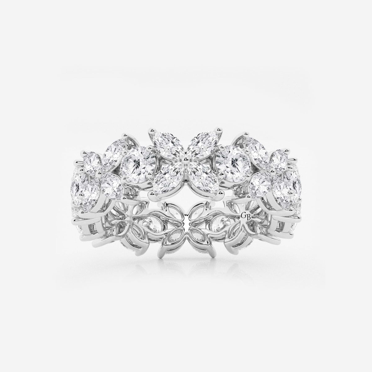 GWA004 - 3 ctw Marquise and Round Lab Grown Diamond Flower Eternity Band - 7.2mm Width