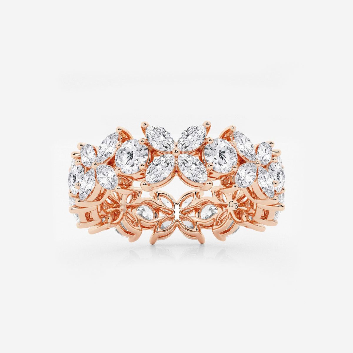 GWA004 - 3 ctw Marquise and Round Lab Grown Diamond Flower Eternity Band - 7.2mm Width