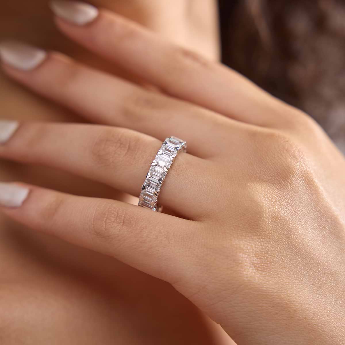 GWA009 - Additional Image 3 for  7 ctw Emerald Lab Grown Diamond V-Prong Eternity Band - 4.9mm Width