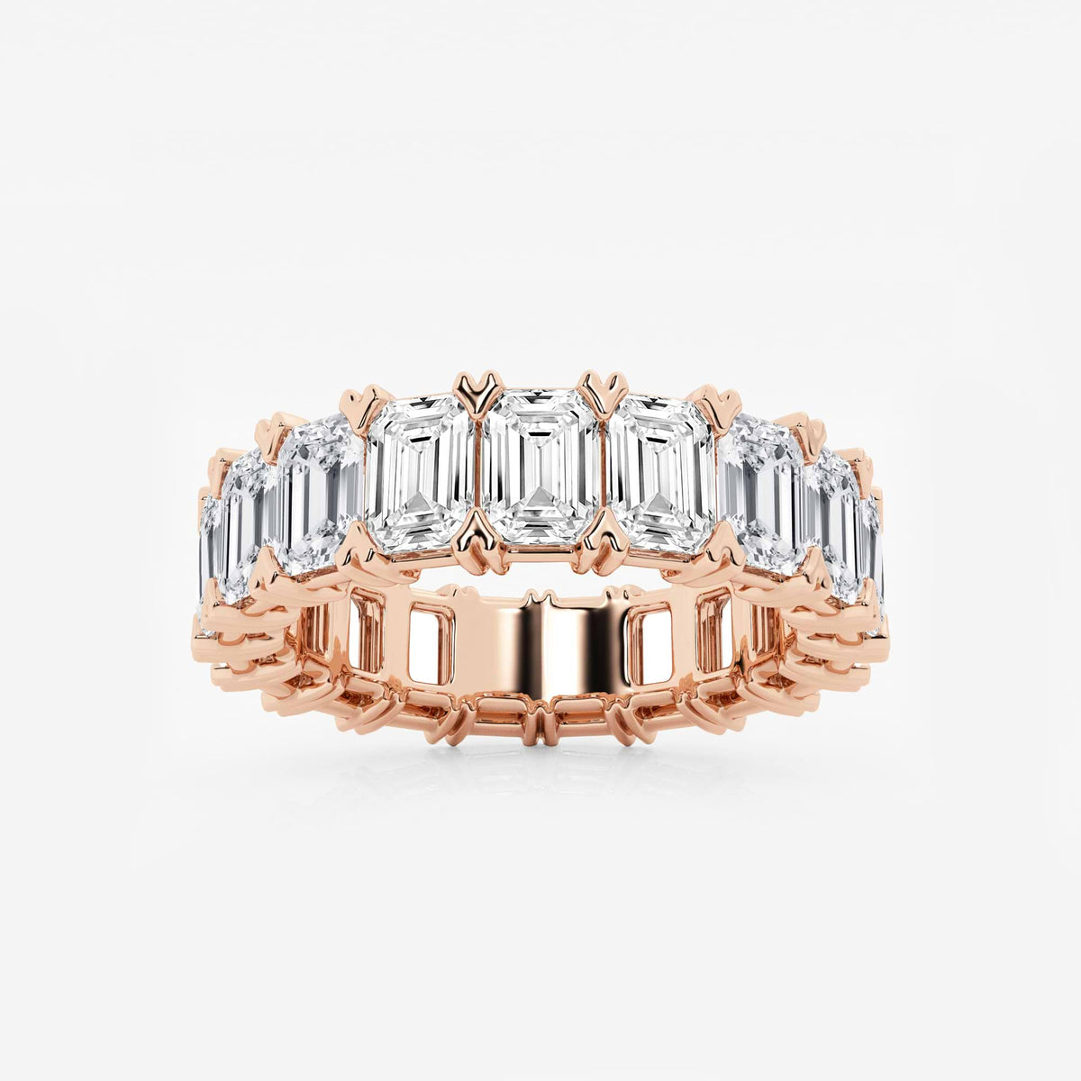 GWA009 - 7 ctw Emerald Lab Grown Diamond V-Prong Eternity Band - 5mm Width