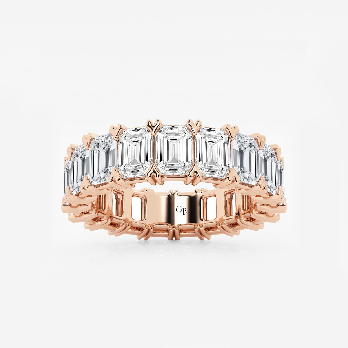 GWA009 - 7 ctw Emerald Lab Grown Diamond V-Prong Eternity Band - 5mm Width