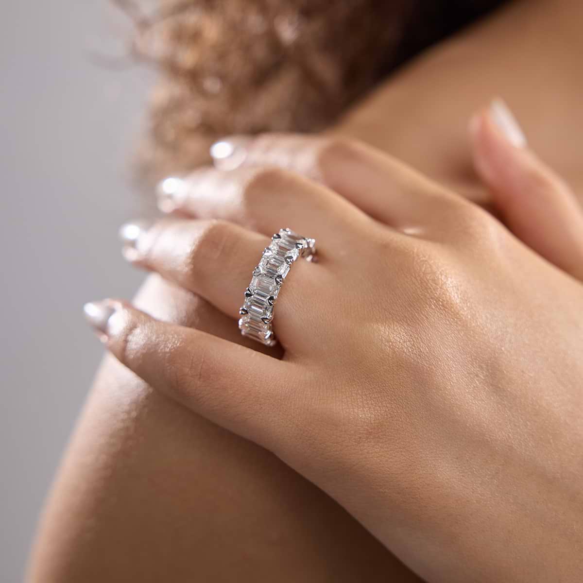 GWA009 - Additional Image 3 for  12 ctw Emerald Lab Grown Diamond V-Prong Eternity Band - 6.2mm Width