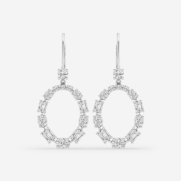 GWA011 - 3 ctw Emerald and Oval Lab Grown Diamond Alternating Drop Earrings