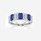 GWA015 - 6 x 4 mm Emerald Cut Sapphire and 2 7/8 ctw Emerald Lab Grown Diamond Anniversary Band