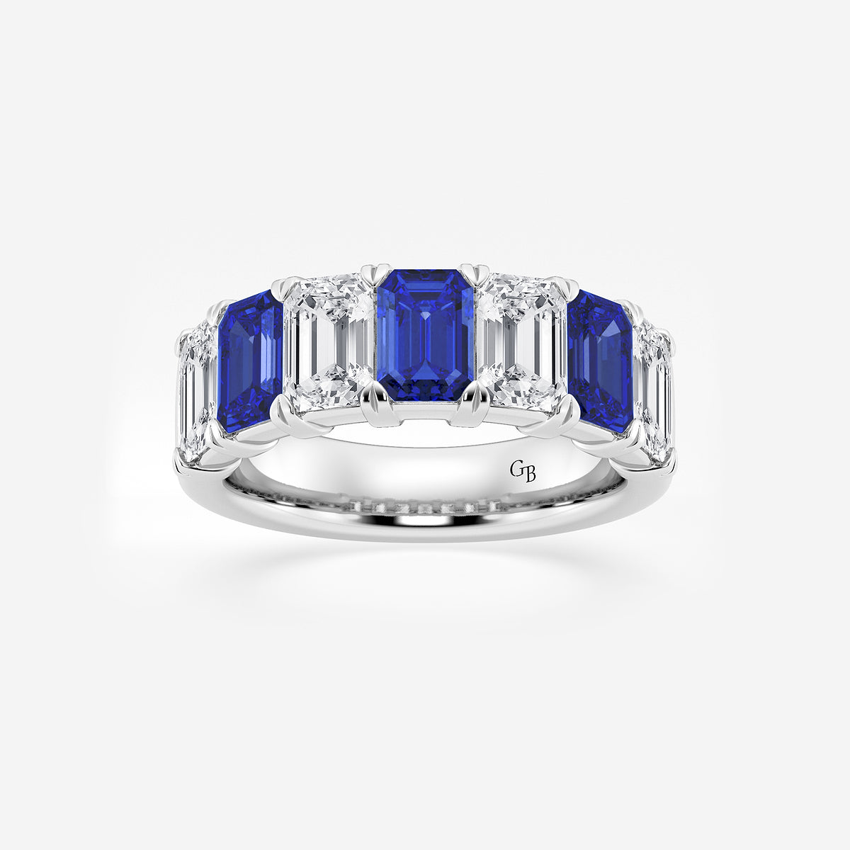 GWA015 - product video for 6 x 4 mm Emerald Cut Sapphire and 2 7/8 ctw Emerald Lab Grown Diamond Anniversary Band