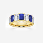 GWA015 - 6 x 4 mm Emerald Cut Sapphire and 2 7/8 ctw Emerald Lab Grown Diamond Anniversary Band