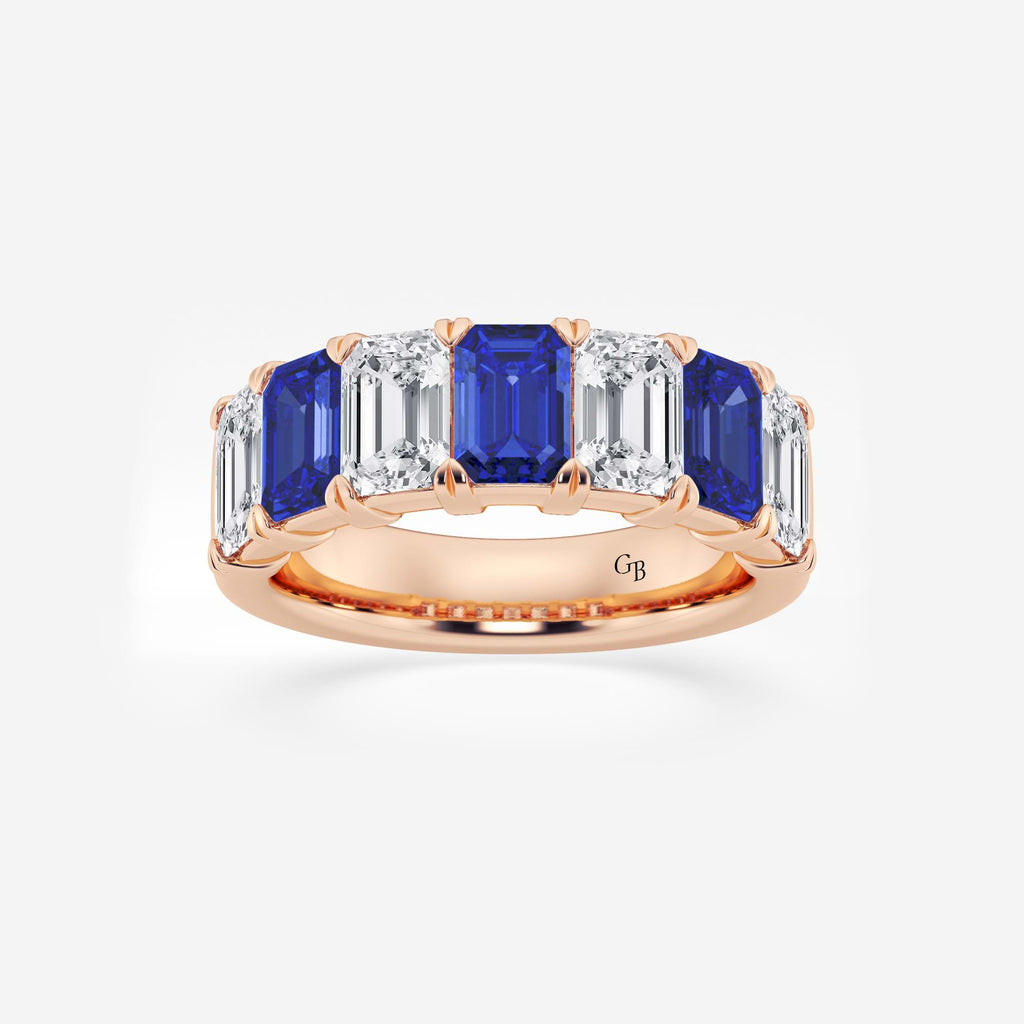GWA015 - 6 x 4 mm Emerald Cut Sapphire and 2 7/8 ctw Emerald Lab Grown Diamond Anniversary Band