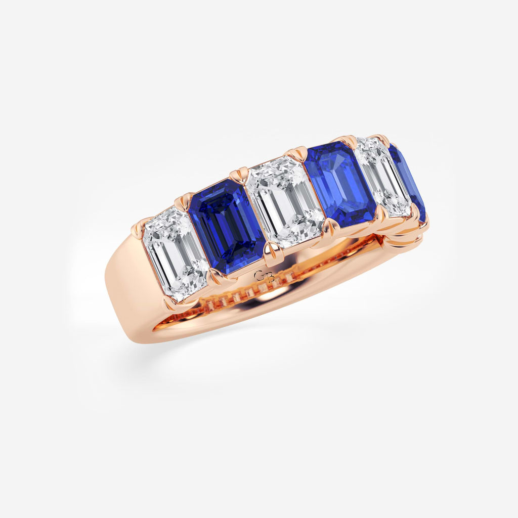 GWA015 - Additional Image 1 for  6 x 4 mm Emerald Cut Sapphire and 2 7/8 ctw Emerald Lab Grown Diamond Anniversary Band